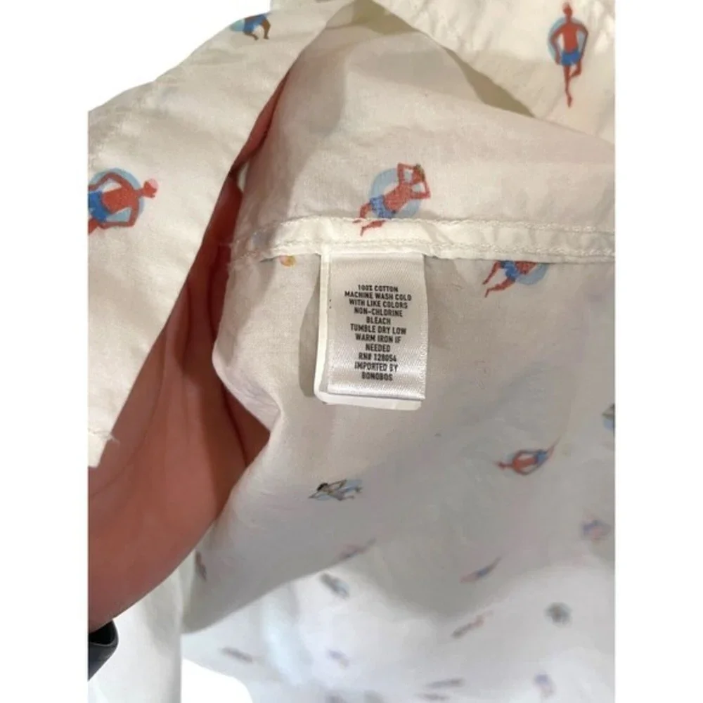 Bonobos Button Up‎ Shirt Mens L white Swim Float Pattern Long Sleeve Slim Fit
